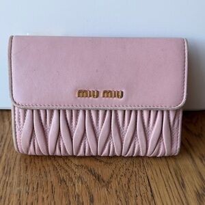 Miu Miu Blush Pink Matelassé Leather Fold Wallet with Gold Logo